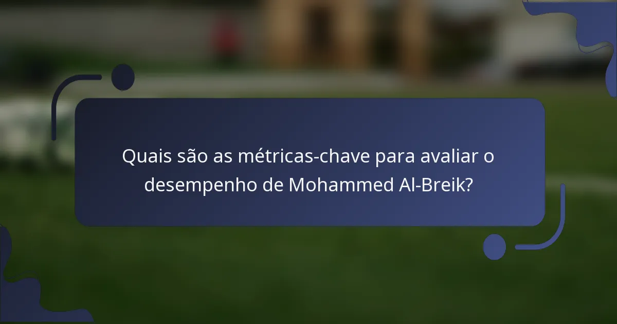 Quais são as métricas-chave para avaliar o desempenho de Mohammed Al-Breik?